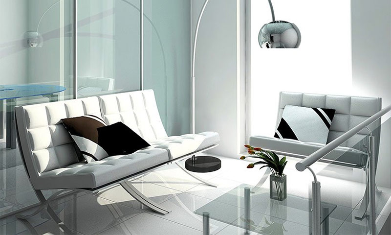 Glass in the interior of various rooms