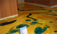 Flood floor with yellow and green stains