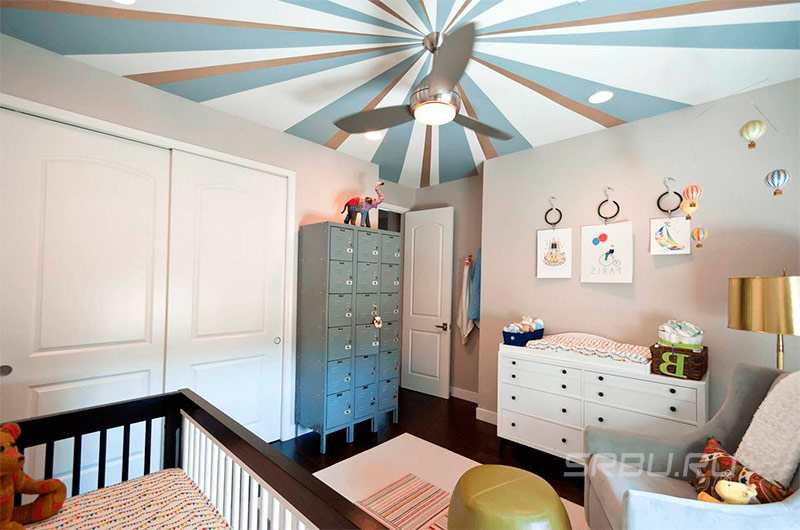 Het plafond beschilderd met veelkleurige verven