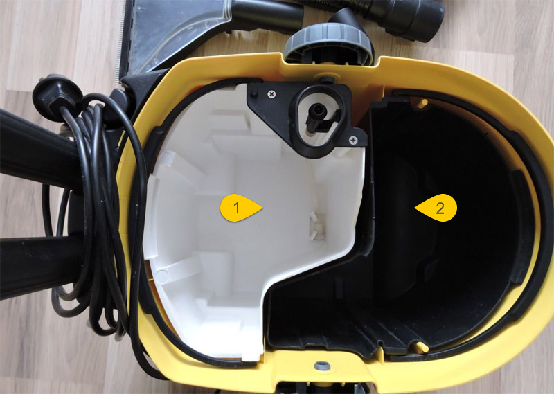 El tanque de agua limpia y sucia.