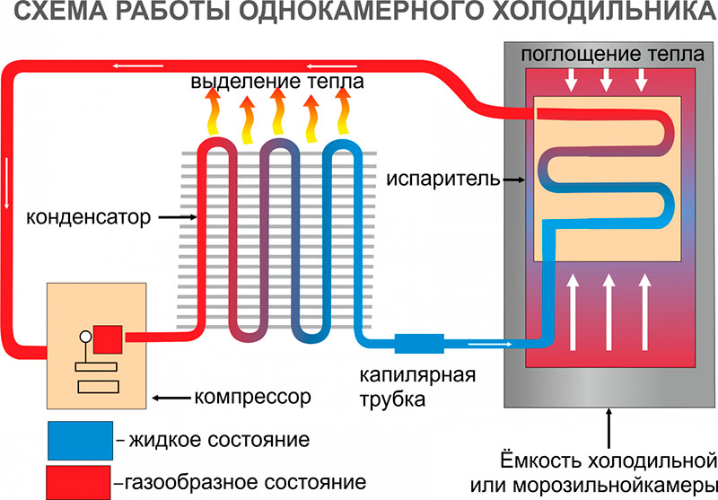 Принципът на работа на хладилника на компресора
